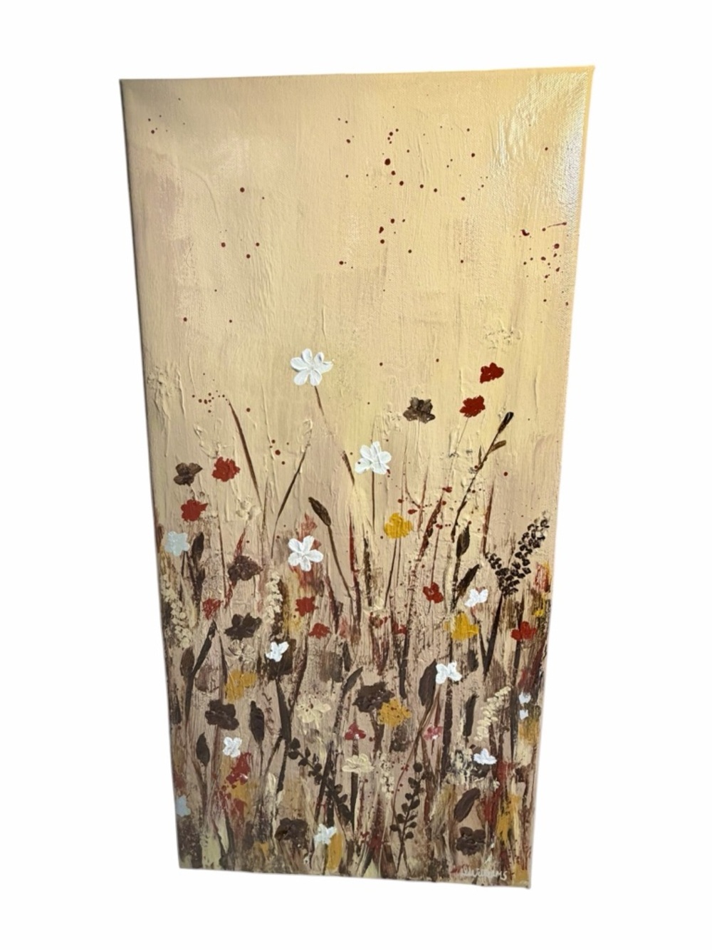 Original Artwork Acrylic’s On Canvas Neutral Floral Meadow Wall Art 12x24" - Picture 3 of 15